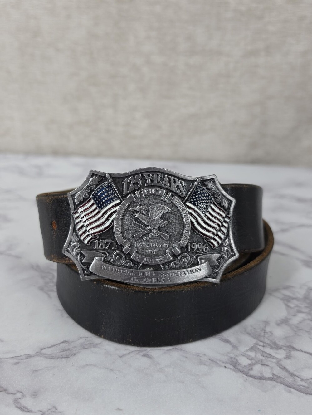 Vintage 125th NRA  Belt with American Flag Buckle 90s